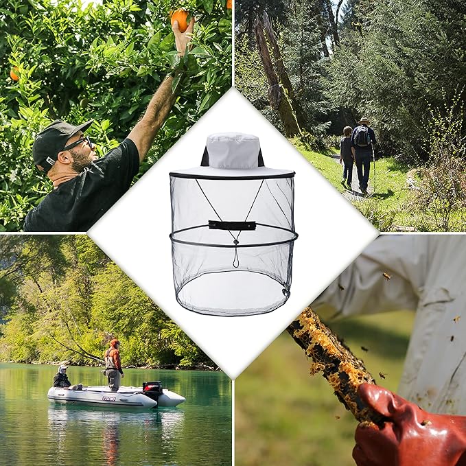 Mosquito Head Net Hat with Removable Mesh Hidden Netting, Camouflage Design with Zipper Net for Outdoor Fishing Gardening Hiking Face Cover (Grey)