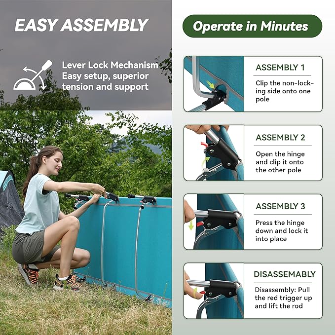 MARCHWAY Lightweight Folding Tent Camping Cot Bed with Lever Lock, Easy Setup Portable Compact for Outdoor Travel, Hunting, Hiking, Motorcycling, Support 330Lbs (Blue)