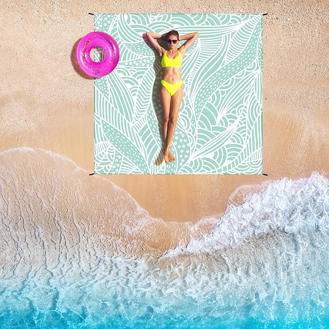 Beach Blanket Waterproof Sandproof Beach Mat 79βx 83β for 1-4 Adults Quick Drying Durable Outdoor Picnic Mat for Beach Festival Travel Camping Hiking (LBL-Ripple, 120"Γ108"(8 Person))
