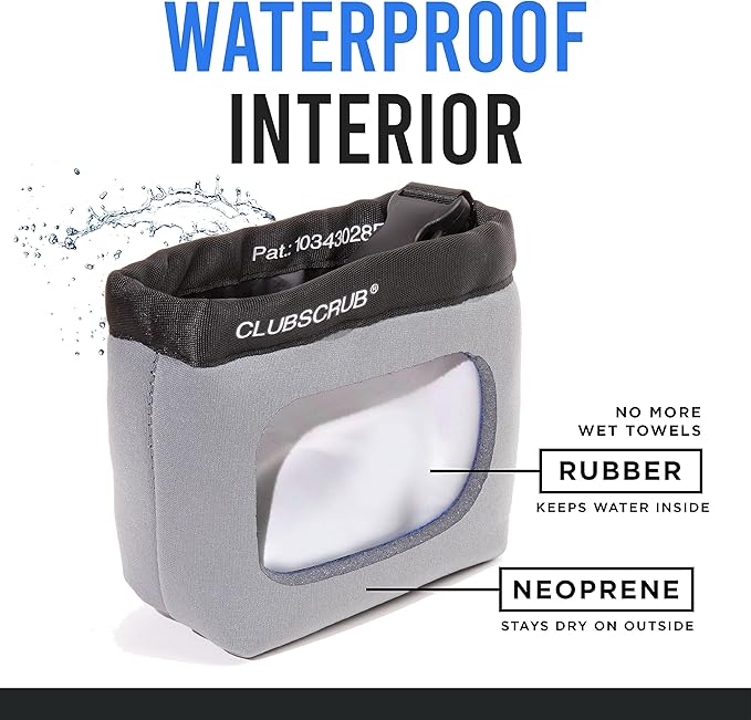 Golf Club and Golf Ball Cleaning Bag, Waterproof Clean Face Technology Liner, Detachable Clip, Machine Washable, Cleans Club Grooves, Dry Exterior (Neoprene or Microfiber Option Available)