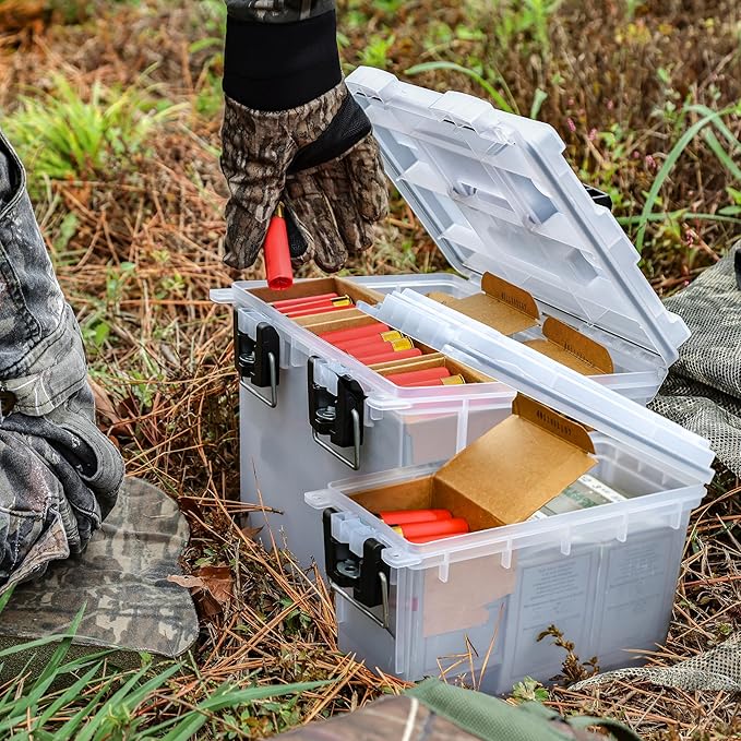 Sheffield 12722 2-Pack Combo Ammo Storage Boxes, .30 Cal and .50 Cal Field Boxes, Water and Dust Resistant, Lockable Storage Box with Handle for Hunting Gear and Bullets, Made in the USA, Frost