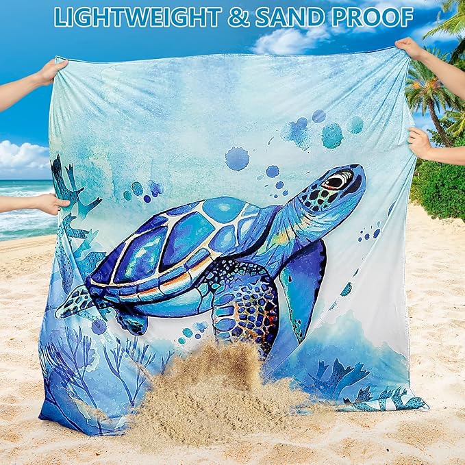 Beach Blanket, Wateresistant Sandproof Sand Free Beach Mat with Corner Pockets Portable Bag for Beach Festival,Picnic,Travel and Outdoor Camping Activties (BL-Seaturtle, 120"×108"(8 Person))