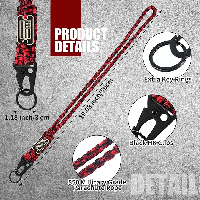 Frienda 2 Set Heavy Duty Paracord Lanyard Necklace Whistles Strap Braided 550 Keychain Lanyard for Outdoor Activities Camera