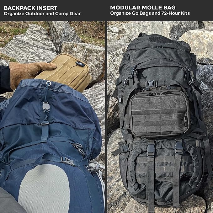EPG Tactical Molle EDC Organizer - Large Black Modular Survival Bag with First Aid Pouch