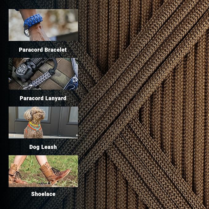 WEREWOLVES Paracord Rope, 7 Strand Type III Parachute Cord 4mm 100ft / 200ft for Crafting, DIY Projects, Survival Bracelets (Brown, 100 ft)