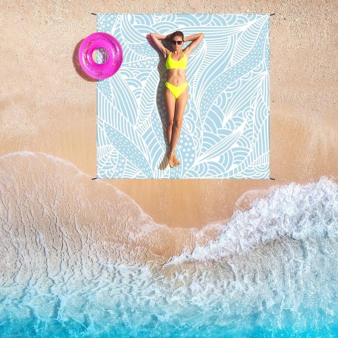 Beach Blanket Waterproof Sandproof Beach Mat 79โx 83โ for 1-4 Adults Quick Drying Durable Outdoor Picnic Mat for Beach Festival Travel Picnic Camping Hiking (BL-Ripple, 79"ร108"(6 Person))