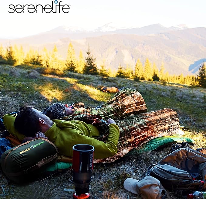SereneLife Double Sleeping Bag with Pillows, Waterproof & Detachable for 2 Single Bags, Lightweight & Warm, Perfect for Camping, Hiking, Backpacking, and Cold Weather, Suitable for Temperatures 5-10°F