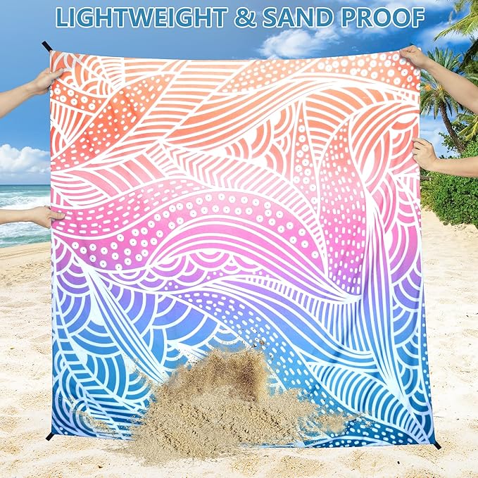 Beach Blanket Waterproof Sandproof Beach Mat for 1-8 Adults Quick Drying Durable Outdoor Picnic Mat for Beach Festival Travel Camping Hiking (Gradiant-Ripple, 120"×108"(8 Person))