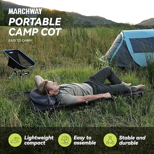MARCHWAY Lightweight Folding Tent Camping Cot Bed with Lever Lock, Easy Setup Portable Compact for Outdoor Travel, Hunting, Hiking, Motorcycling, Support 330Lbs (Black)