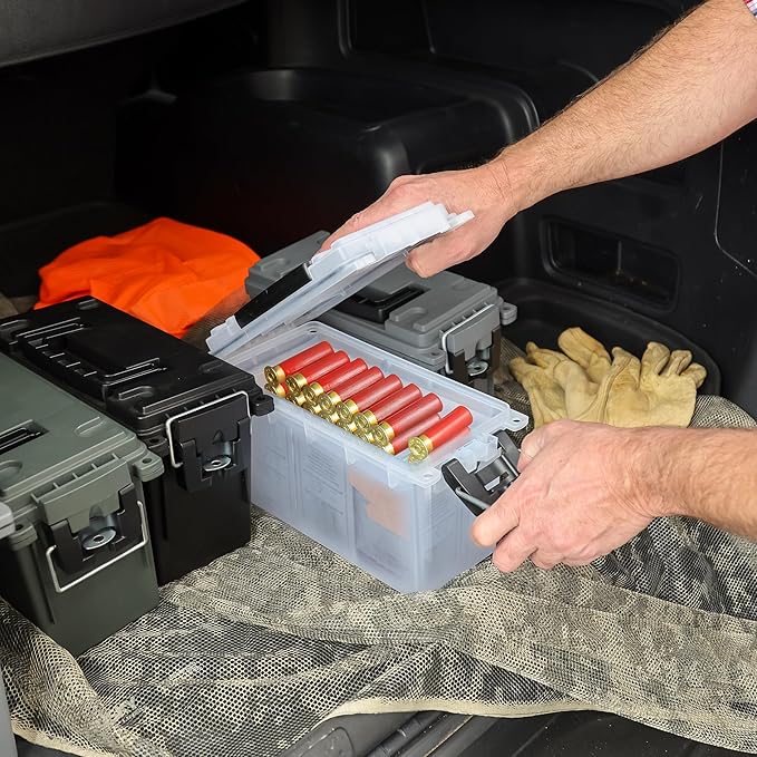 Sheffield 12635 Ammo Storage Box, Stackable .30 Cal Field Boxes, Water and Dust Resistant, Lockable Storage Box with Handle, Secures Hunting Gear, Supplies, and Bullets, Made in USA, Frost, 1-Pack
