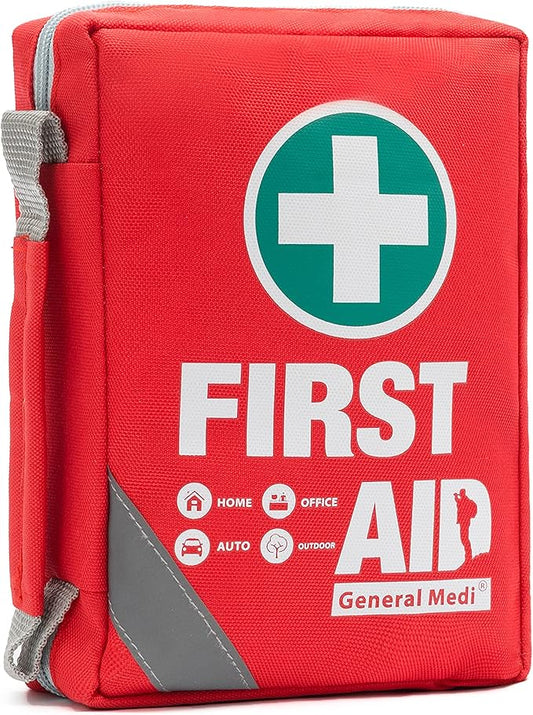 General Medi First Aid Kit - Small Compact First Aid Kit Bag(175 Piece) - Reflective Bag Design- Includes Instant Cold Pack, Emergency Blanket for Travel, Home, Office, Vehicle,Camping