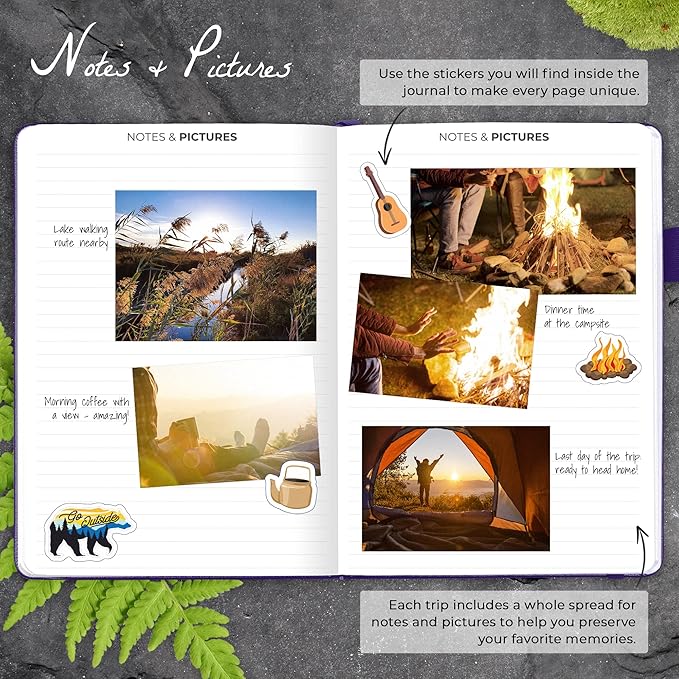 Clever Fox Camping Journal – Camper Log Book & RV Trip Planner – Outdoor Camp Journal & Adventure Travel Notebook – 12 Trips Total, 8 Pages per Trip – Hardcover, A5 Size (Purple)