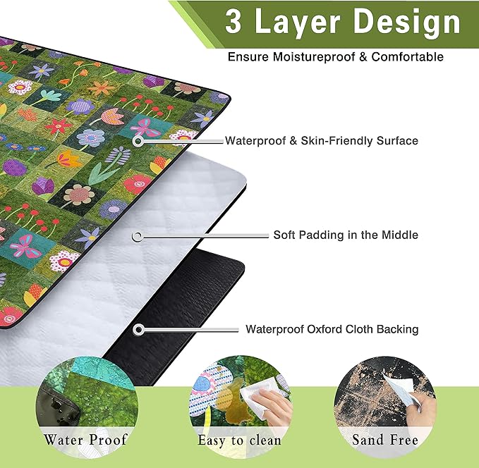 Extra Large Picnic Blankets Waterproof Foldable (60 "x 80") Beach Blanket Waterproof Sandproof,3-Layer Thicking Mat Outdoor Packable Camping Blanket