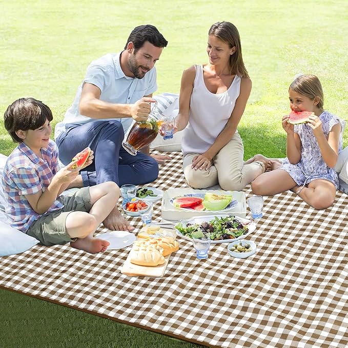 Picnic Blanket Outdoor Extra Large Picnic Mat 80"X60" Camping Blanket Beach Blanket Foldable Waterproof Sand Mat Hiking Travel Family Concerts(Brown)