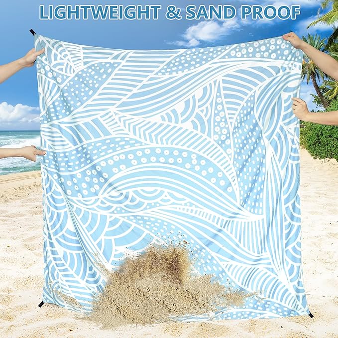 Beach Blanket Waterproof Sandproof Beach Mat 79βx 83β for 1-4 Adults Quick Drying Durable Outdoor Picnic Mat for Beach Festival Travel Camping Hiking (BL-Ripple, 79"Γ83"(4 Person))