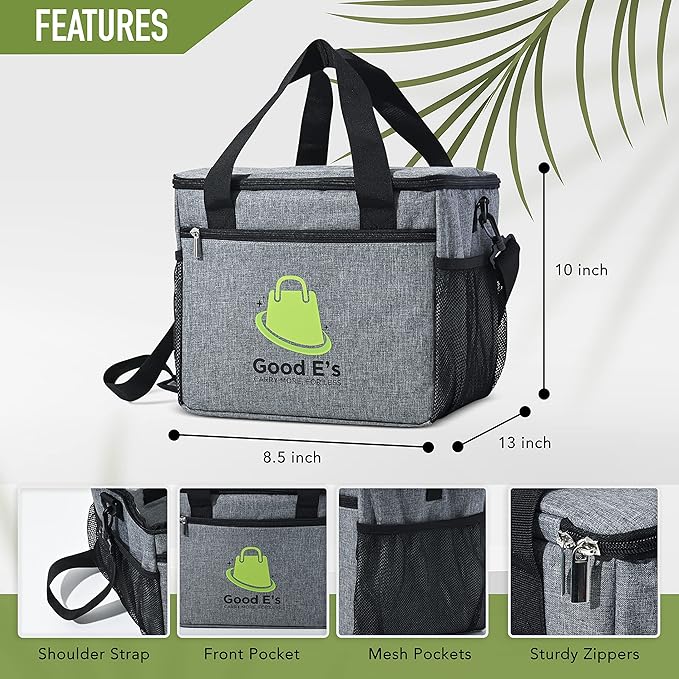 Good Eβs Reusable 6 Cups Insulated Beverage Bag, Portable Cooler Tote with 5 Divider, Shoulder Strap & Side Pockets, Drink Caddy Cup Holder Carrier for Delivery Travel, Insulated Picnic Bag (6 Cups)