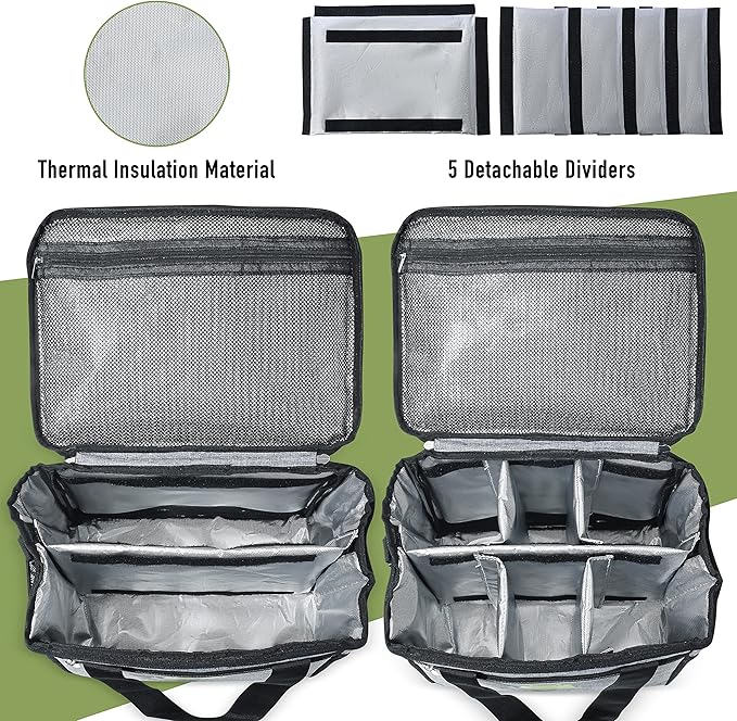Good Eβs Reusable 6 Cups Insulated Beverage Bag, Portable Cooler Tote with 5 Divider, Shoulder Strap & Side Pockets, Drink Caddy Cup Holder Carrier for Delivery Travel, Insulated Picnic Bag (6 Cups)