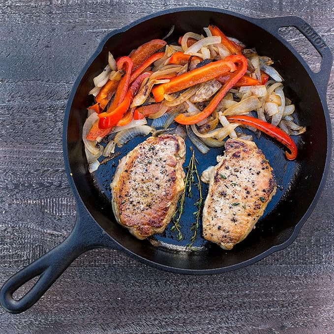 Lodge Seasoned Cast Iron Skillet - 12 Inch Ergonomic Frying Pan with Assist Handle, black
