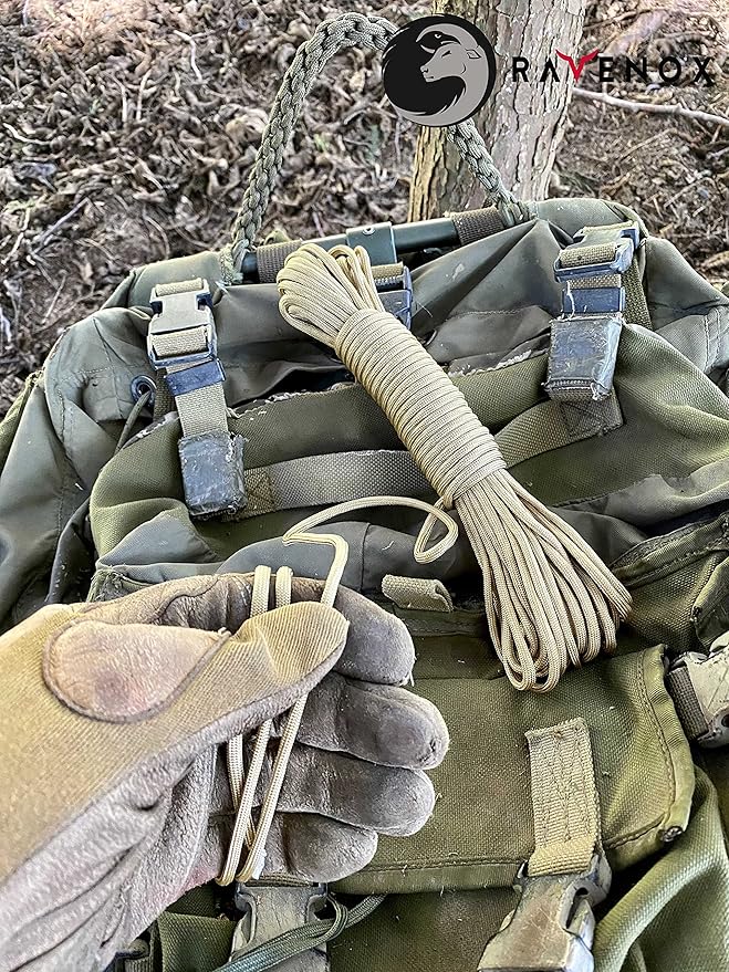 Ravenox Type III 550 Paracord | Genuine Military 550 Cord (Gold)(25 Feet)| 7 Inner Strand, 100% Twisted Nylon Cordage | Parachute Cord Rope for Military, Survival, Outdoor Recreation | Made in USA