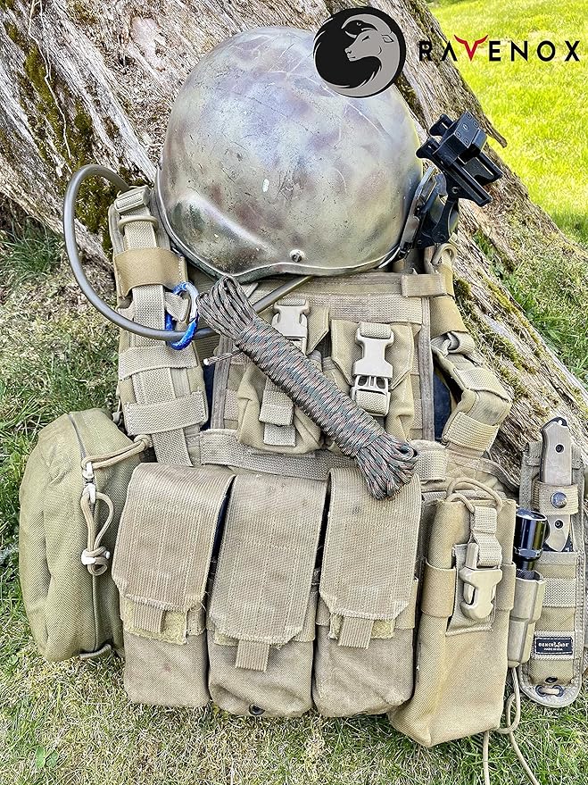 Ravenox Type III 550 Paracord | Genuine Military 550 Cord (Woodland Camo)(25 FT)| 7 Inner Strand, 100% Twisted Nylon Cordage | Parachute Cord Rope for Military, Survival, Outdoor | Made in The USA