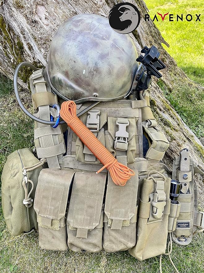 Ravenox Type III 550 Paracord | Genuine Military 550 Cord (Orange)(25 Feet)| 7 Inner Strand, 100% Twisted Nylon Cordage | Parachute Cord Rope for Military, Survival, Outdoor Recreation | Made in USA
