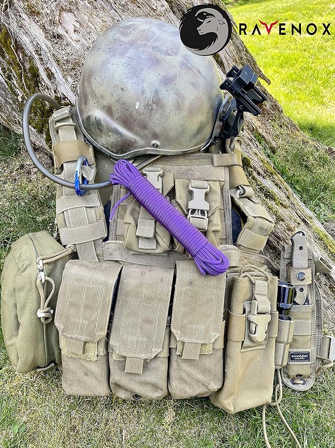 Ravenox Type III 550 Paracord | Genuine Military 550 Cord (Purple)(25 Feet)| 7 Inner Strand, 100% Twisted Nylon Cordage | Parachute Cord Rope for Military, Survival, Outdoor Recreation | Made in USA