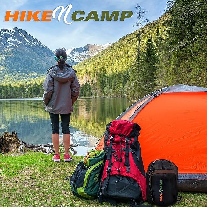 SereneLife Double Sleeping Bag with Pillows, Waterproof & Detachable for 2 Single Bags, Lightweight & Warm, Perfect for Camping, Hiking, Backpacking, and Cold Weather, Suitable for Temperatures 5-10°F