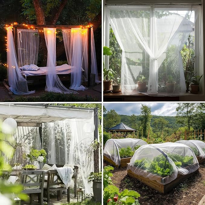 Netting Cover, 10x50 FT White Garden-Netting, Polyester Mosquito Netting, Multipurpose Protective Netting for Plants, Birds, Insects, Deer, Adjustable Size, Lightweight, Durable, 256 Mesh