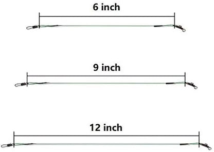 60pcs Fishing Wire Leaders Nylon-Coated Fishing Line Wire Leaders with Swivels and Snaps 6inch, 9inch, 12inch
