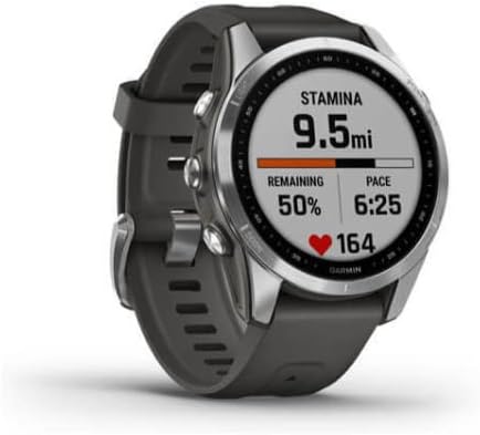 Garmin Fenix 7S, Smaller Sized Adventure smartwatch, Rugged Outdoor Watch with GPS, Touchscreen, Health and Wellness Features, Silver with Graphite Band