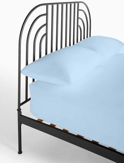 4 PC Cot Sheets 30x75, 100% Cotton Fitted Cot Sheet- Perfect for Narrow Twin/Rv Bunk/Camping Cot/Guest Bed Replacement, Sheets for Cot Bunk Bed-Fits Upto 6-8" Deep Mattress- Light Blue Solid