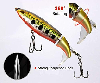 Nuguri Fishing Lures Set 6PCS Plopper Bass Lures with Floating Rotating Tail Artificial Hard Bait Swimbaits Slow Sinking Hard Lure Fishing Tackle Kits