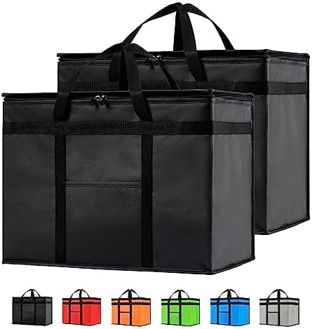 NZ home Insulated Cooler Bag and Food Warmer (XL Plus, 4-Pack) for Delivery & Grocery Shopping with Zippered Top, Black