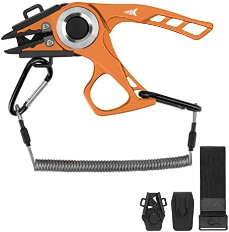 KastKing Micro Gila Fishing Pliers, Fishing Pliers Saltwater, Aircraft Grade Aluminum, Fishing Tool with Tungsten Carbide Cutters, Saltwater Resistant, Burt Orange
