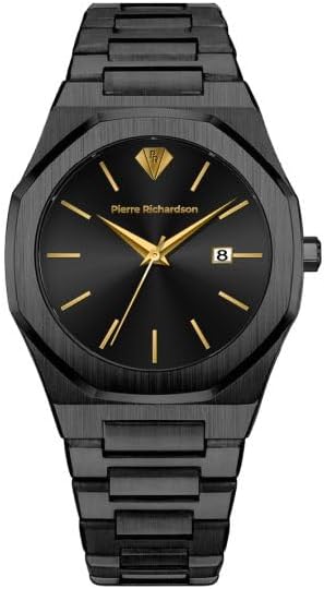 PIERRE RICHARDSON PR5428 Men’s Luxury Watch – Japanese Quartz Movement, Stainless Steel, 41mm, 5ATM Water Resistant, Scratch-Resistant Sapphire Crystal Glass – Classic Dress Watch for Men