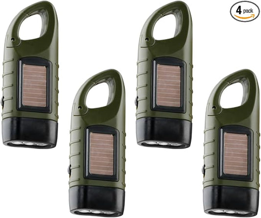 TOCH 4-Pack Hand Crank Solar Powered Flashlight LED Flashlight Emergency Lights for Outdoor Sports Hiking Campings