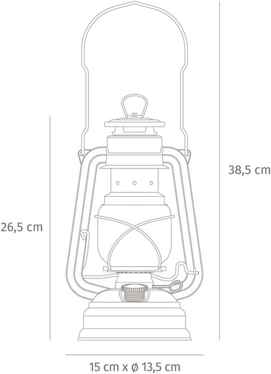 Outdoor Kerosene Fuel Lantern, German Made Weather Resistant Baby Special 276 Galvanized Hurricane Lamp for Camping or Patio, 10 Inches, Unpainted