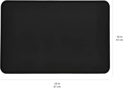 Amazon Basics Waterproof Anti-Slip Silicone Cat & Dog Food Mat, Pet Mats with Raised Edges for Food and Water Bowl to Protect Floors, 24 x 16 Inches, Black, Solid