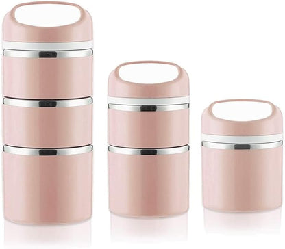 Lille Home Stackable Stainless Steel Thermal Compartment Lunch/Snack Box, 3-Tier Insulated Bento/Food Container with Lunch Bag, and Three Extra Seals, 43OZ (Gold)