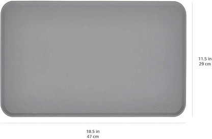 Amazon Basics Waterproof Anti-Slip Silicone Cat & Dog Food Mat, Pet Mats with Raised Edges for Food and Water Bowl to Protect Floors, 18.5 x 11.5 Inches, Gray, Solid - Pack of 2
