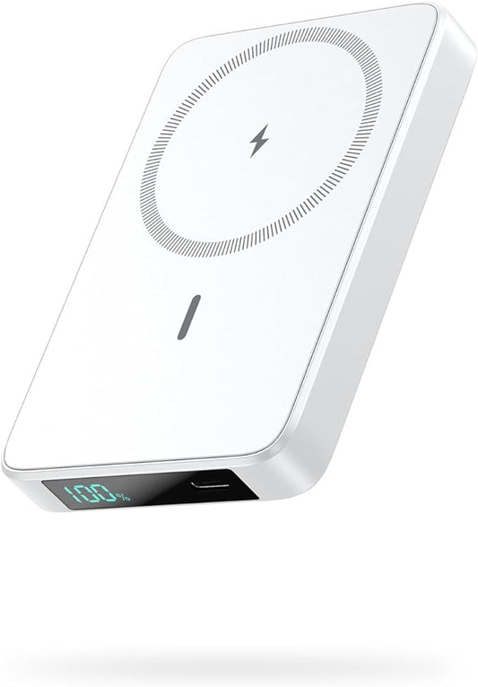 Magnetic Portable Charger Power Bank,Compact 10800mAh LCD Display Wireless Portable Charger,20W PD USB-C in&Out Battery Pack Compatible with Magsafe,iPhone 15/15 Pro Max/14/13/12 Series-White