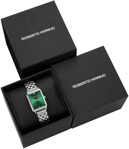 Roberto Marino RM1982 Women’s Luxury Watch Rectangular Gold – Japanese Quartz Movement, Vintage Stainless Steel Design, Silver Dial, Elegant Dress Timepiece, 3ATM Water Resistant – Reloj para Mujer