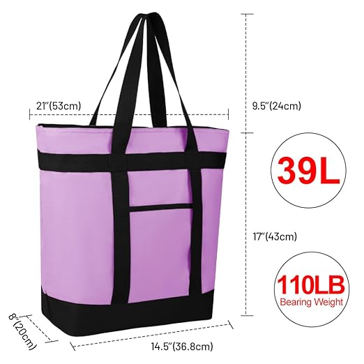 Insulated Reusable Tote Bag for Grocery Shopping for Women/Men, Pizza/Food Delivery Bag to Keep Food Cold/Hot for Uber Eats/Doordash/Grubub, Cooler bags for Travel/Beach/Picnic, Lavender