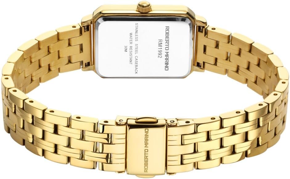 Roberto Marino RM1982 Women’s Luxury Watch Rectangular Gold – Japanese Quartz Movement, Vintage Stainless Steel Design, Silver Dial, Elegant Dress Timepiece, 3ATM Water Resistant – Reloj para Mujer