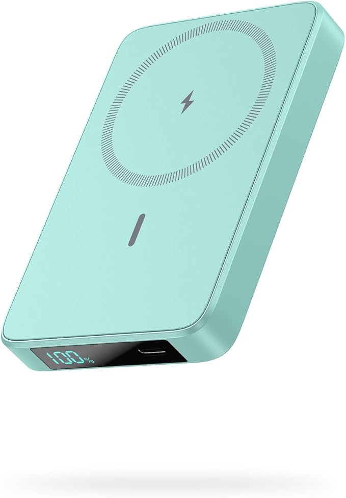 Magnetic Portable Charger Power Bank,Compact 10800mAh LCD Display Wireless Portable Charger,20W PD USB-C in&out Battery Pack Compatible with Magsafe,iPhone 15/15 Plus/15 Pro Max/14/13/12 Series-Green