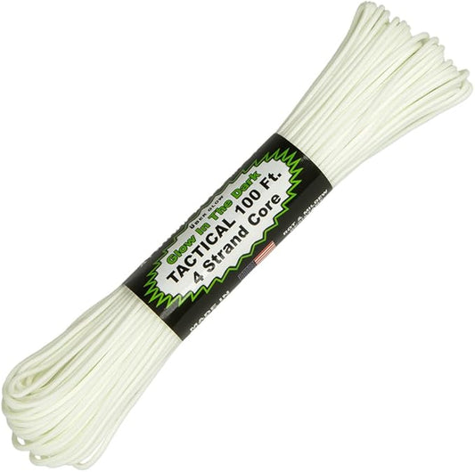 Paracord Planet Glow in The Dark 550lb Paracord – 4 Strand Luminous Parachute Cord for Nighttime Outdoor Utility – 100 ft