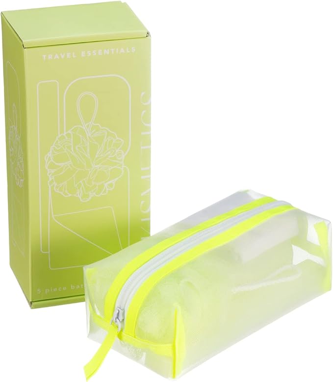 Travel Essentials 5 Piece Bath Accessory Kit, Bath Accessories with Toiletry Bag, Doop Kit (Lime)