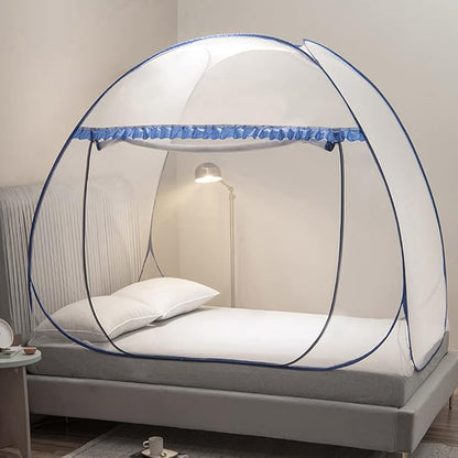 Mengersi Mosquito Net Tent for Bed,Pop-Up Bed Canopy with Net Bottom,Mosquito Netting Bed Tent for Kids Girls Boys,Bed,Suit for Indoor Outdoor (Full/Queen, Blue)