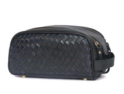 10" Premium Leather Toiletry Travel Pouch With Waterproof Lining | King-Size Handcrafted Vintage Dopp - Kit, Gift for Father's Day By Aaron Leather Goods (Black)