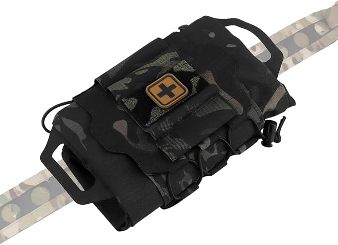 SABADO Rapid Deploy IFAK Pouch First Aid Kits Pack Tactical Two-piece System Medical Supply Holder Roll Carrier Hypalon Handle Outdoor Sport Hunting Bag Laminated Matting Fabric